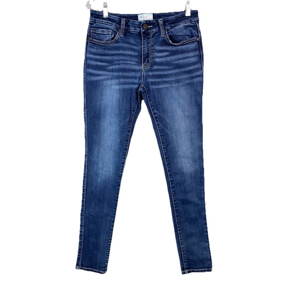 BKE Women 28 Jeans Stella Mid Rise Skinny Dark Wash Blue Stretch Distressed Fade - Picture 1 of 11
